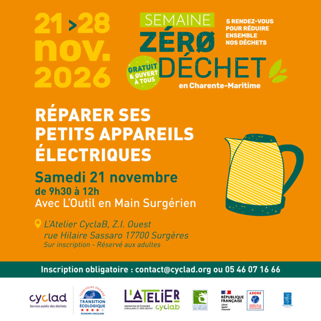 café réparation avec l'outil en main, le mercredi 25 novembre, à l'atelier CyclaB à Surgères